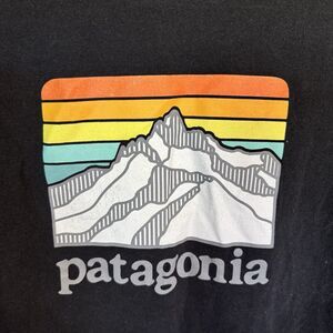 Patagonia Responsibili-tee T Shirt Black Short Sleve Pocket Mountains Medium